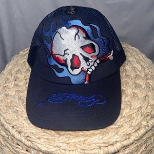 Ed Hardy Skull Grunge Dark Biker Trucker Hat N Embroidered Rocker Snapback Y2K